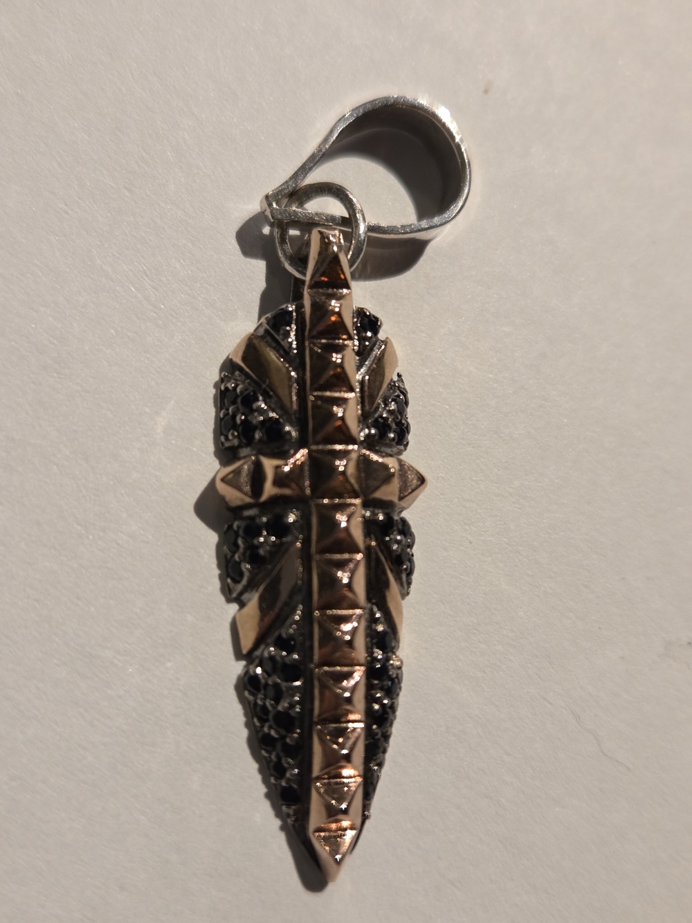 Silver 925 with golden accents and black stones pendant